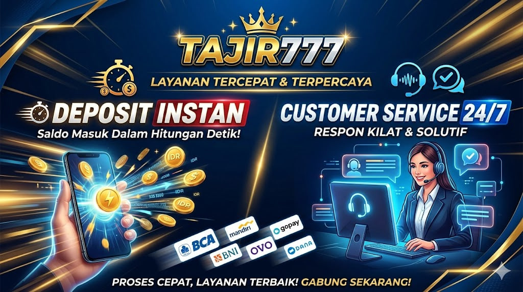 TAJIR777 Casino Online Banner dengan nuansa emas dan mewah